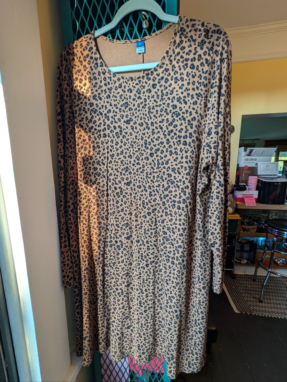 Old Navy Tan Leopard Print Long Sleeve Swing Dress